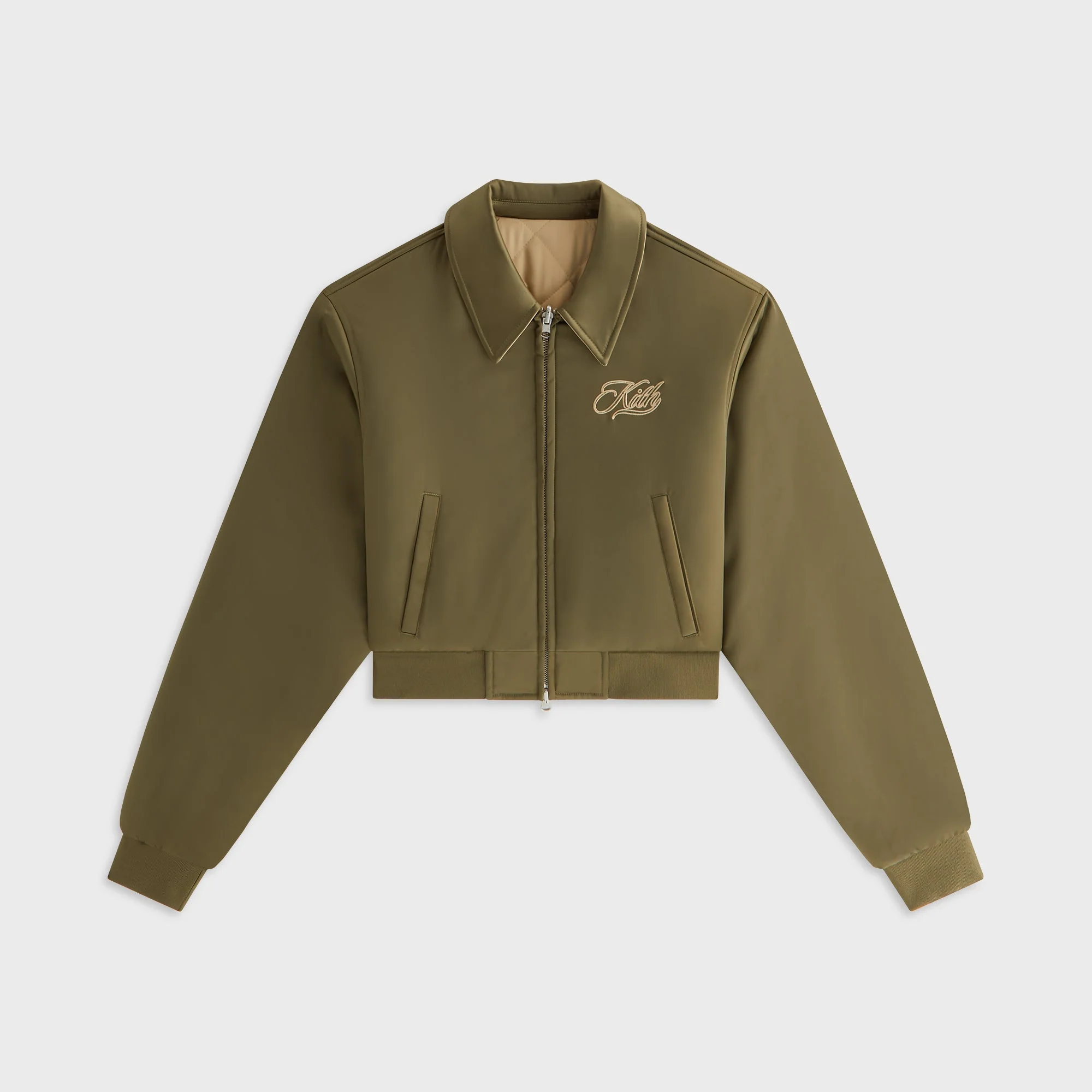 Image of Kith Women Reversible Landry IV Cropped Satin Bomber Jacket - Canopy