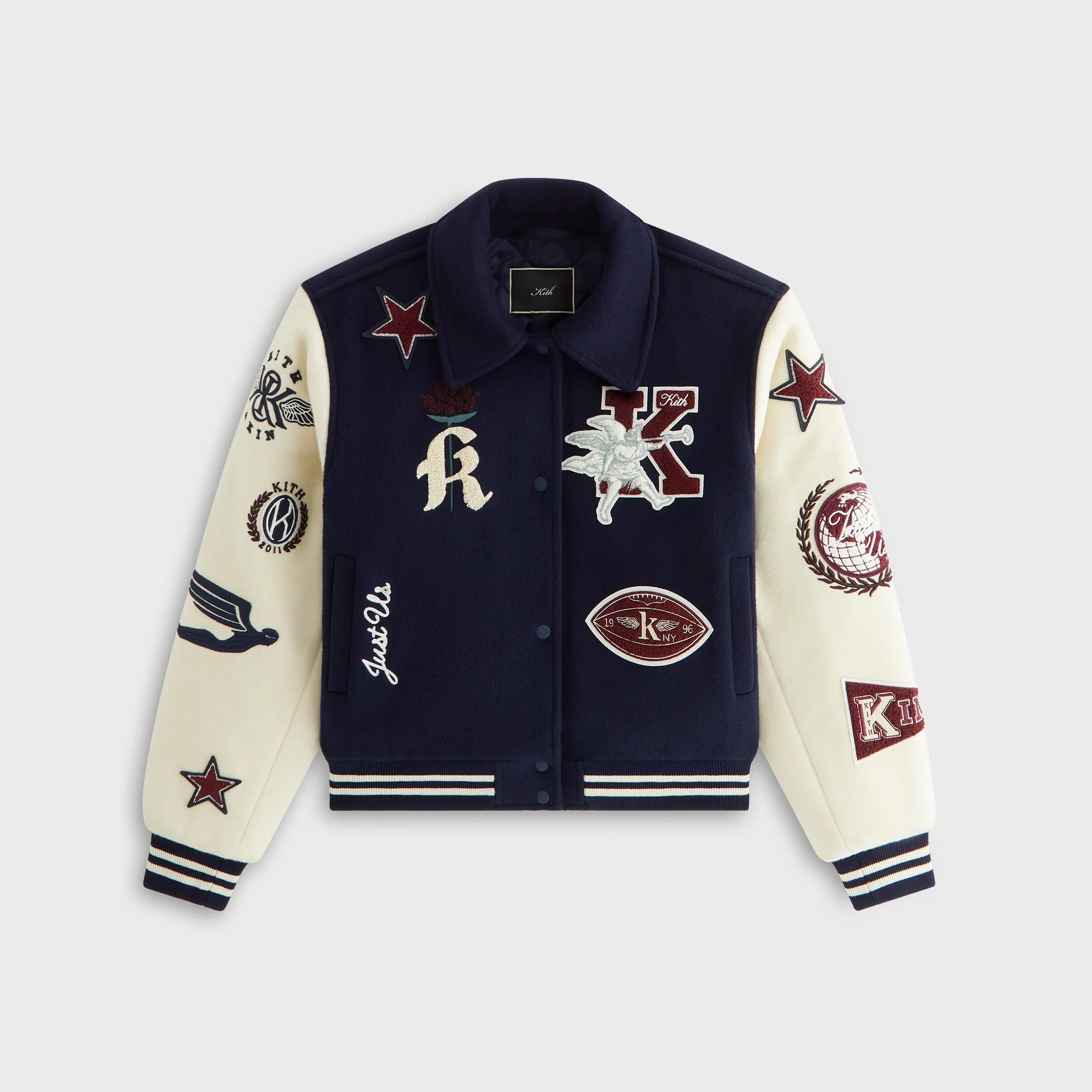 Image of Kith Women Campbell II Melton Varsity Bomber Jacket - Nocturnal