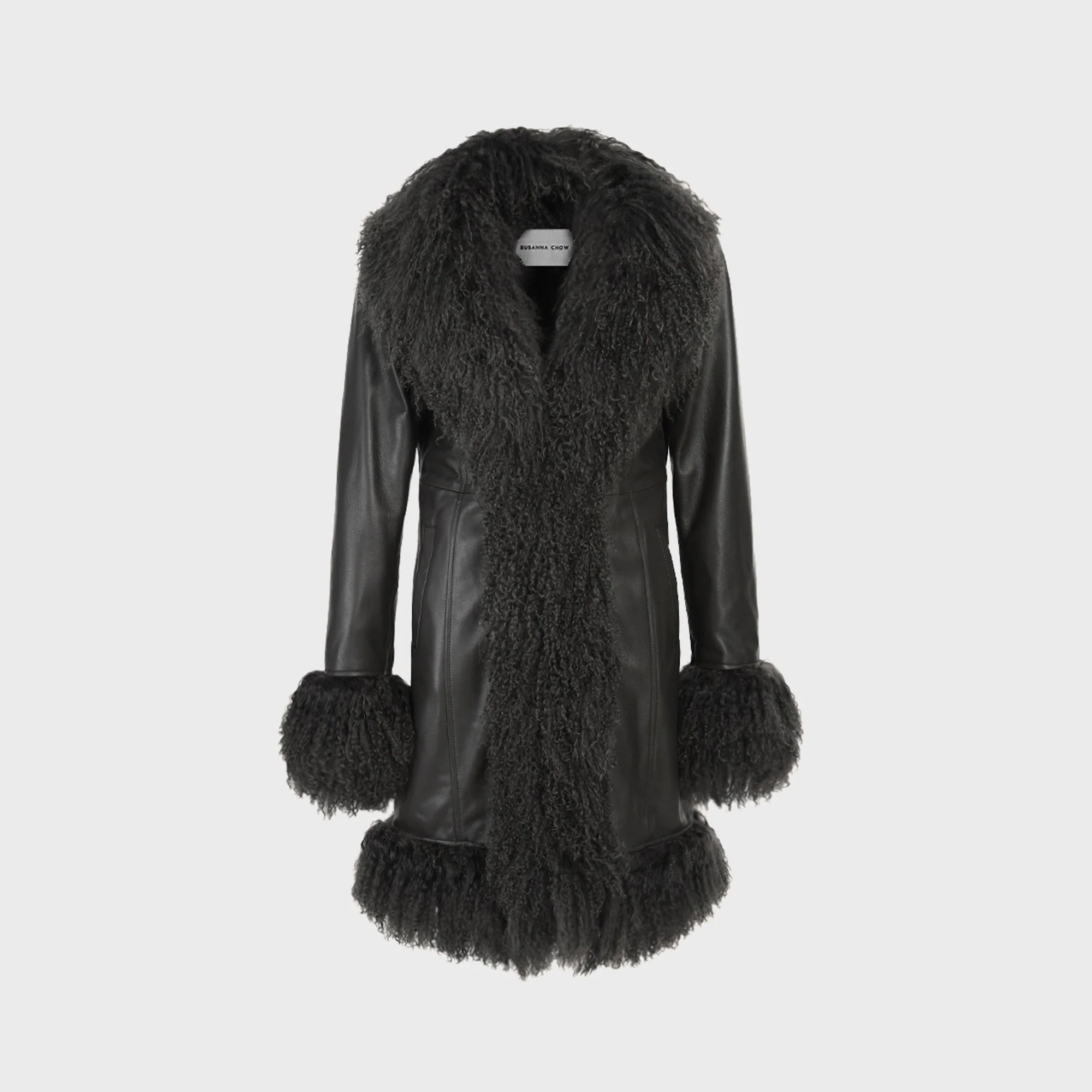Image of Susanna Chow Dorothy Midi Leather Coat - Black