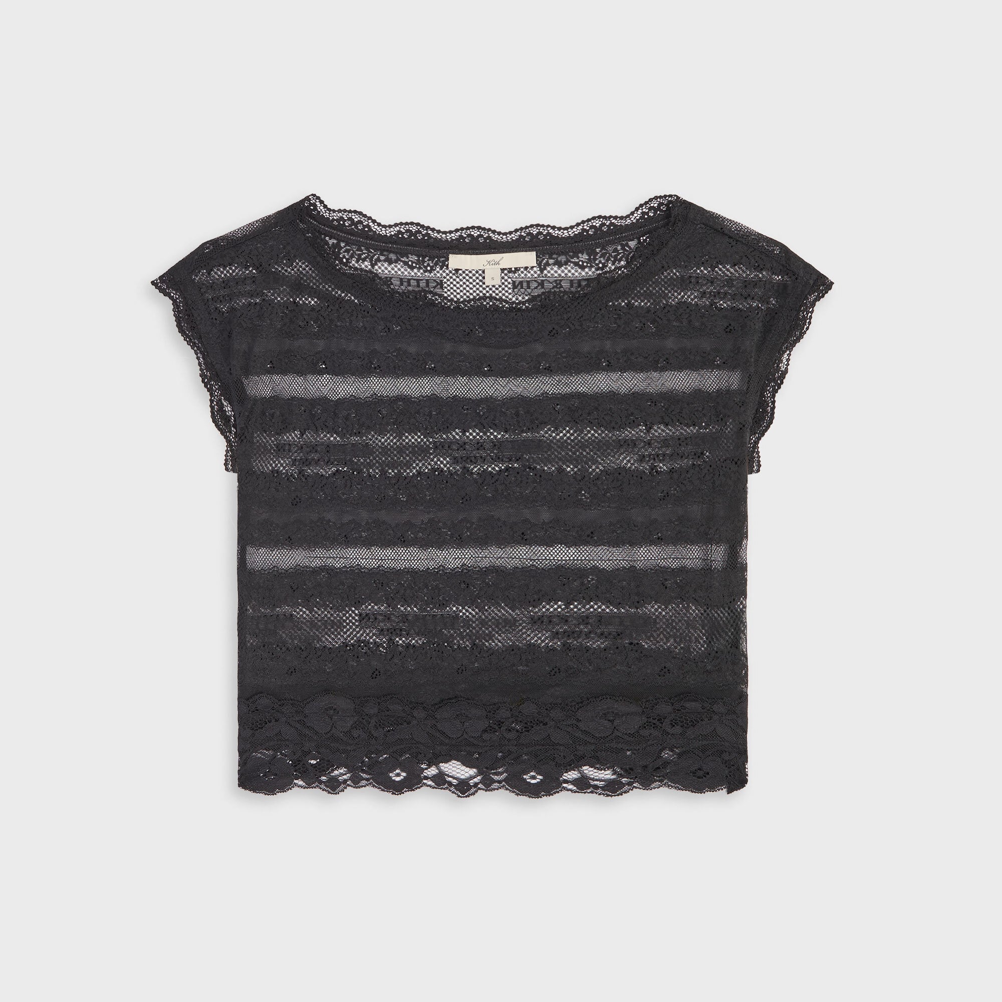 Image of Lisa for Kith Women Cesca Logo Lace Cropped Tee - Black