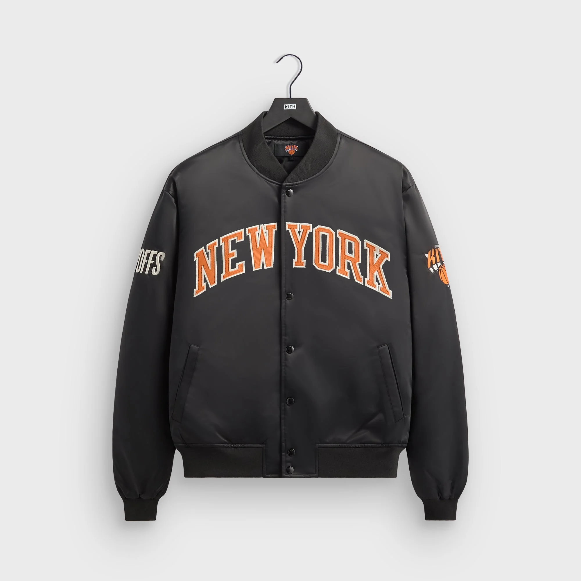 Image of Kith for the New York Knicks Playoffs Satin Bomber Jacket - Black