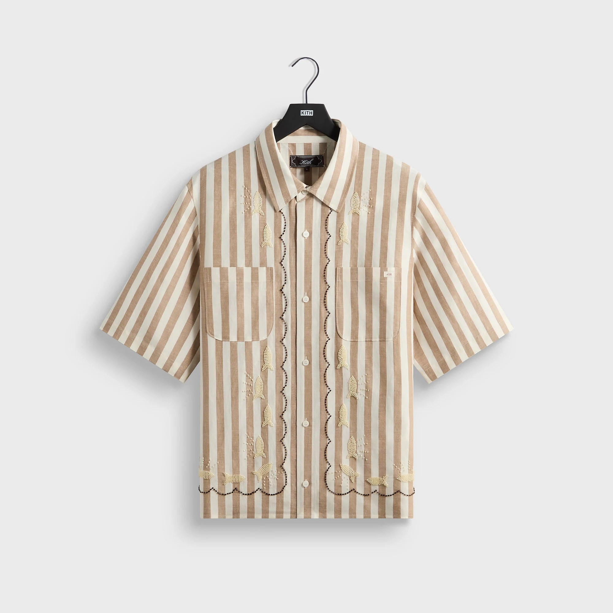 Image of Kith Spun Silk Linen Stripe Paxton Buttondown - Chai