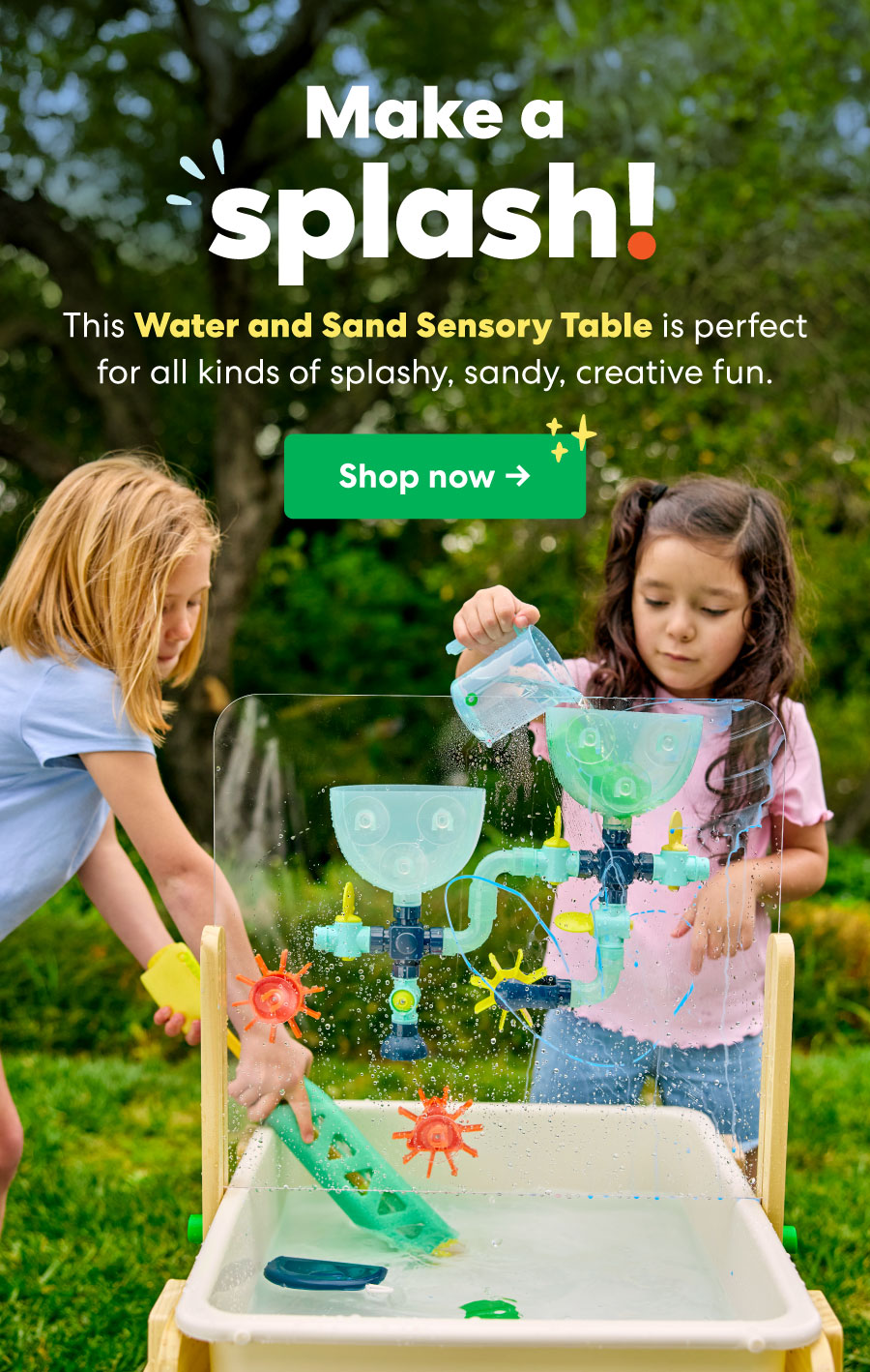 Make a splash! This Water and Sand Sensory Table is perfect for all kinds of fun!
