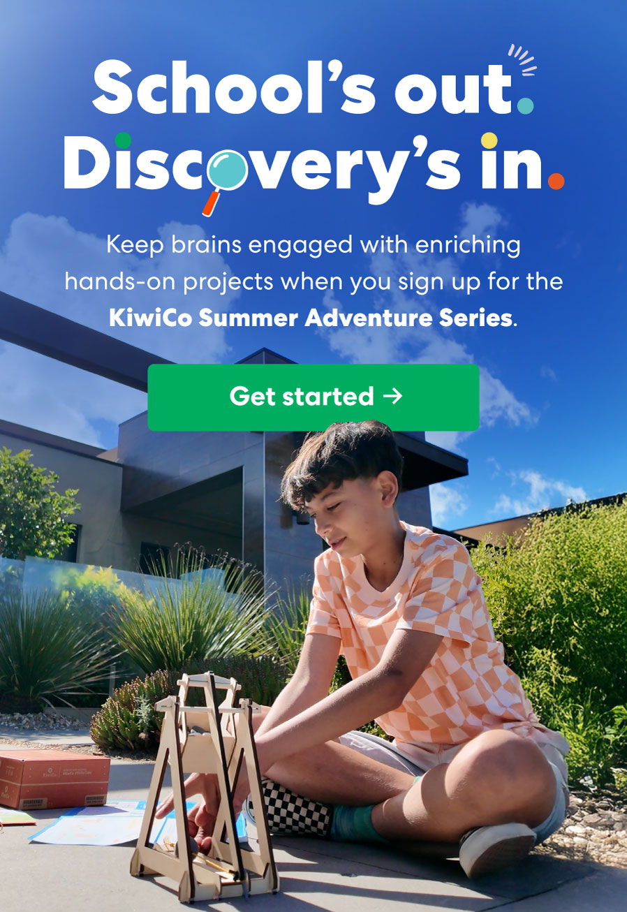 A kid playing with summer STEM kits outdoors, promoting hands-on discoveries for the summer.