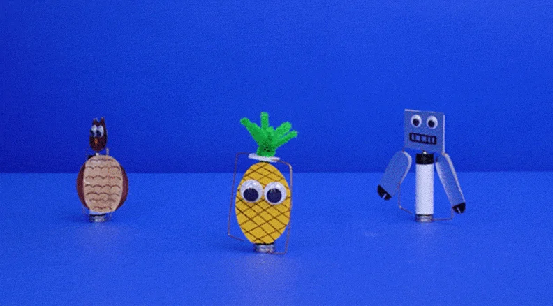 Spinning Sculptures (GIF): A pineapple and owl-shaped sculpture spin using electromagnetism. CTA: “Try it”