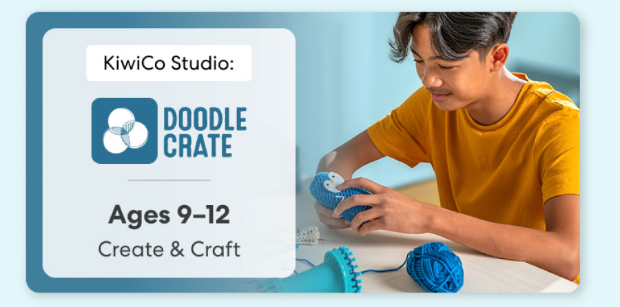Smiling teen holding a colorful KiwiCo art and design project. Inspires creativity for ages 9–18+