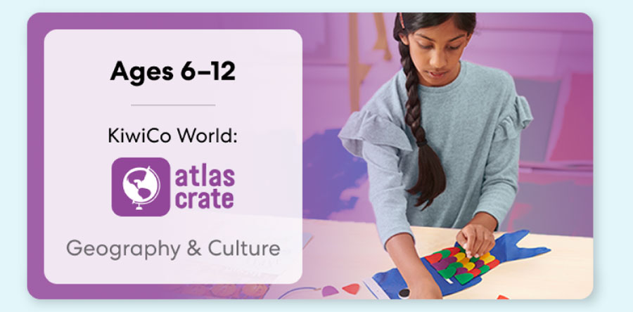 Child exploring KiwiCo World geography crate. Fun activities on culture and world exploration for ages 6–12+