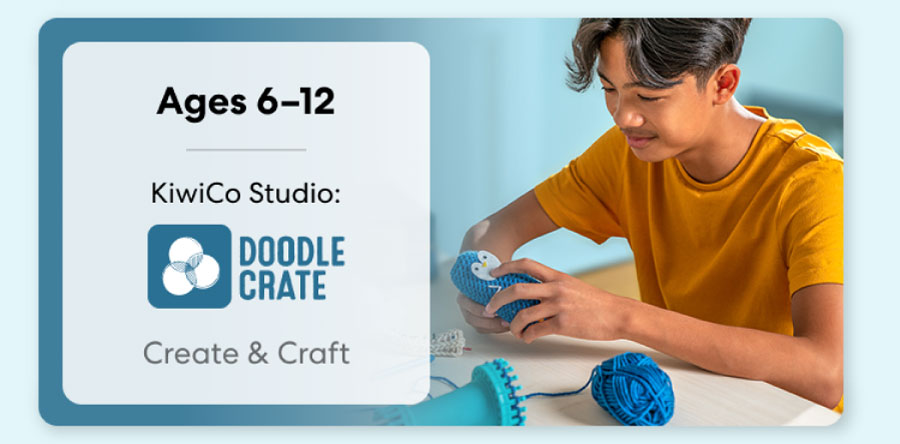 Smiling teen holding a colorful KiwiCo art and design project. Inspires creativity for ages 9–12