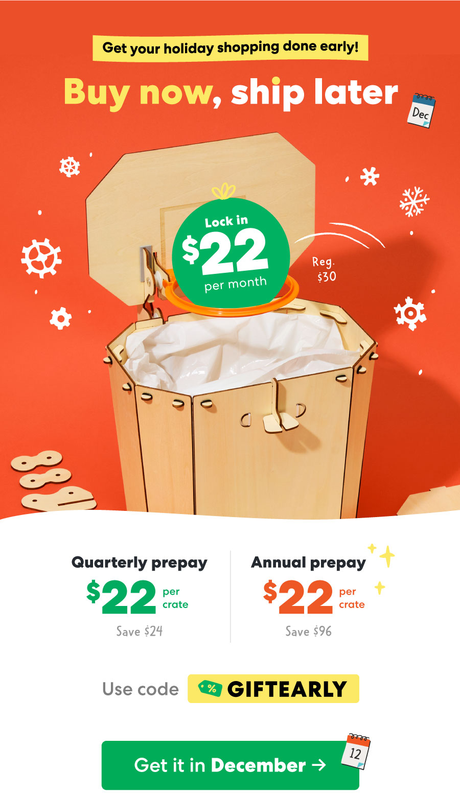 Get your holiday shopping done early! Buy now, ship later