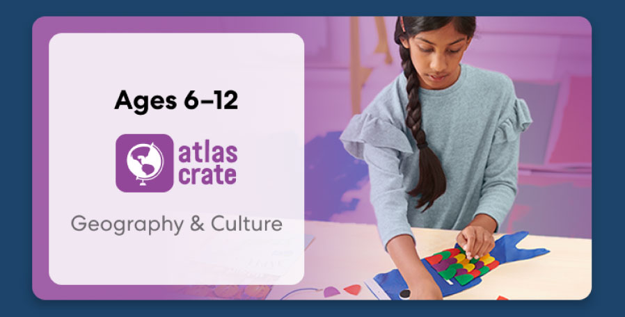 Child exploring KiwiCo World geography crate. Fun activities on culture and world exploration for ages 6–12+