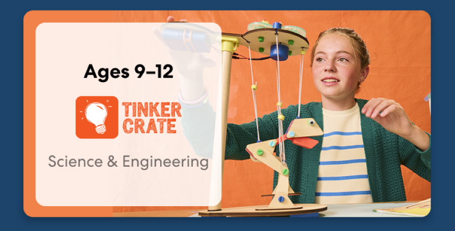 Boy building an engineering project from KiwiCo Labs, suitable for ages 9–11. Perfect for exploring engineering concepts.