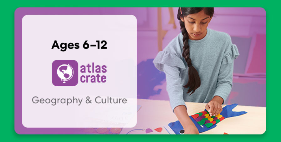 Child exploring KiwiCo World geography crate. Fun activities on culture and world exploration for ages 6–12+