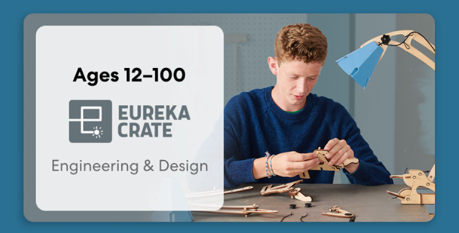 Teen creating an advanced KiwiCo project. Ideal for ages 12–16+ to spark creativity and innovation.
