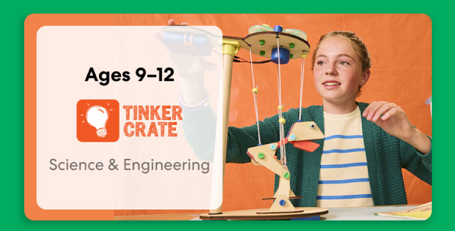 Kid exploring KiwiCo engineering crate for ages 9 to 12