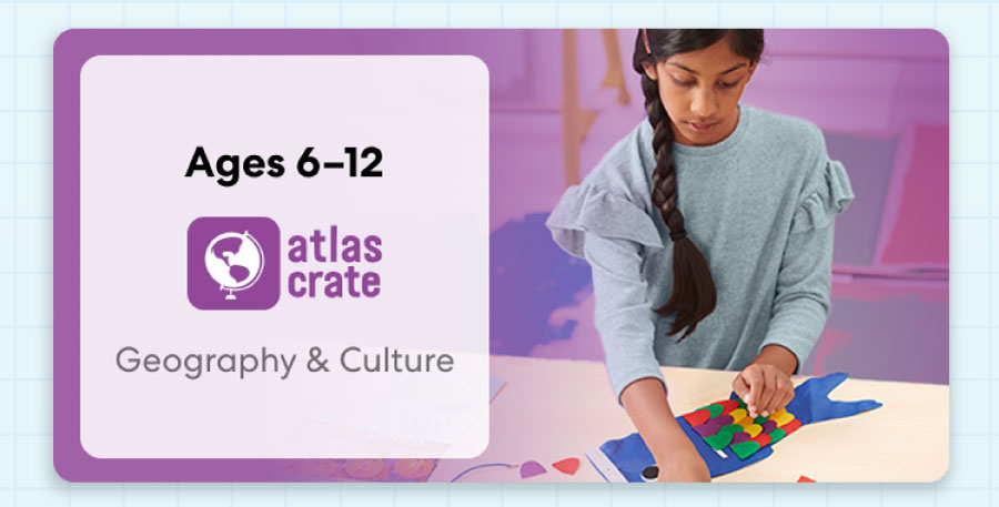 Child exploring KiwiCo World geography crate. Fun activities on culture and world exploration for ages 6–12+