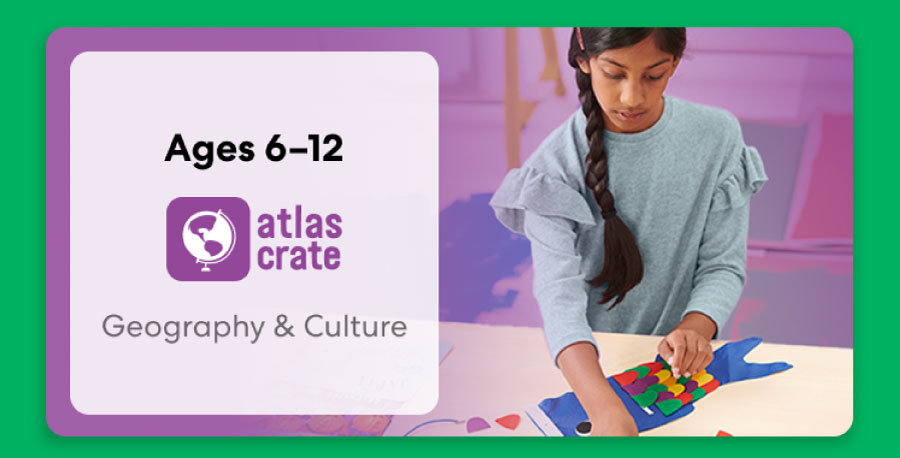 Child exploring KiwiCo World geography crate. Fun activities on culture and world exploration for ages 6–12+