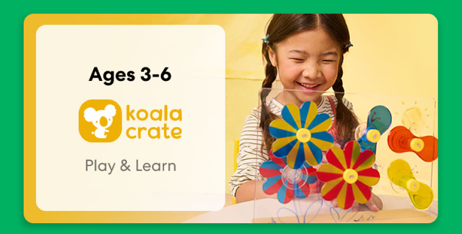 Young child smiling while working on creative KiwiCo Sprout projects, perfect for ages 3–6 for play and learn.