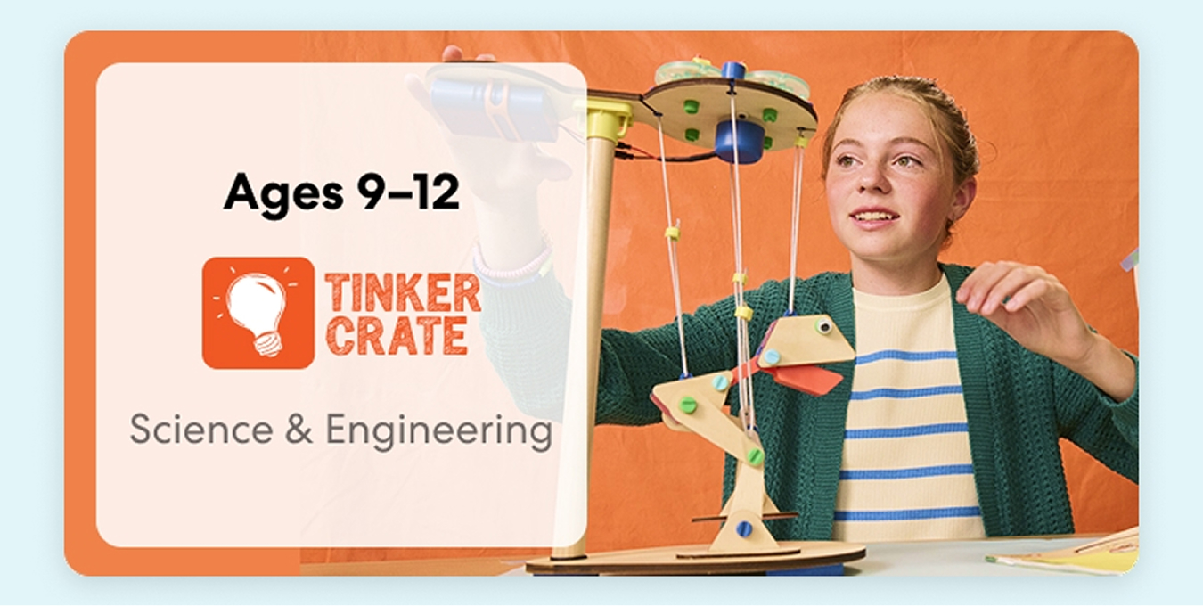 Kid exploring KiwiCo engineering crate for ages 9 to 12