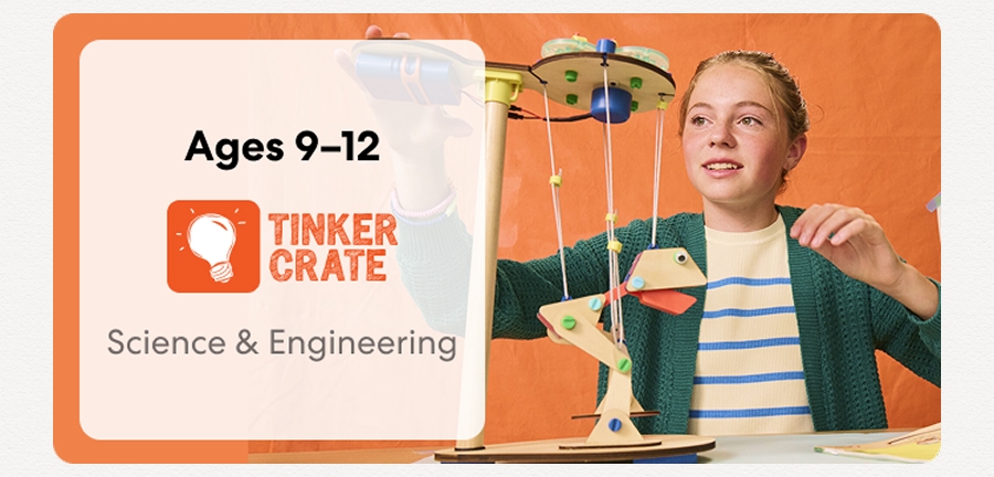 Kid exploring KiwiCo engineering crate for ages 9 to 12