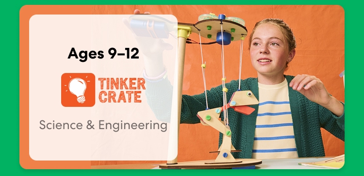Kid exploring KiwiCo engineering crate for ages 9 to 12