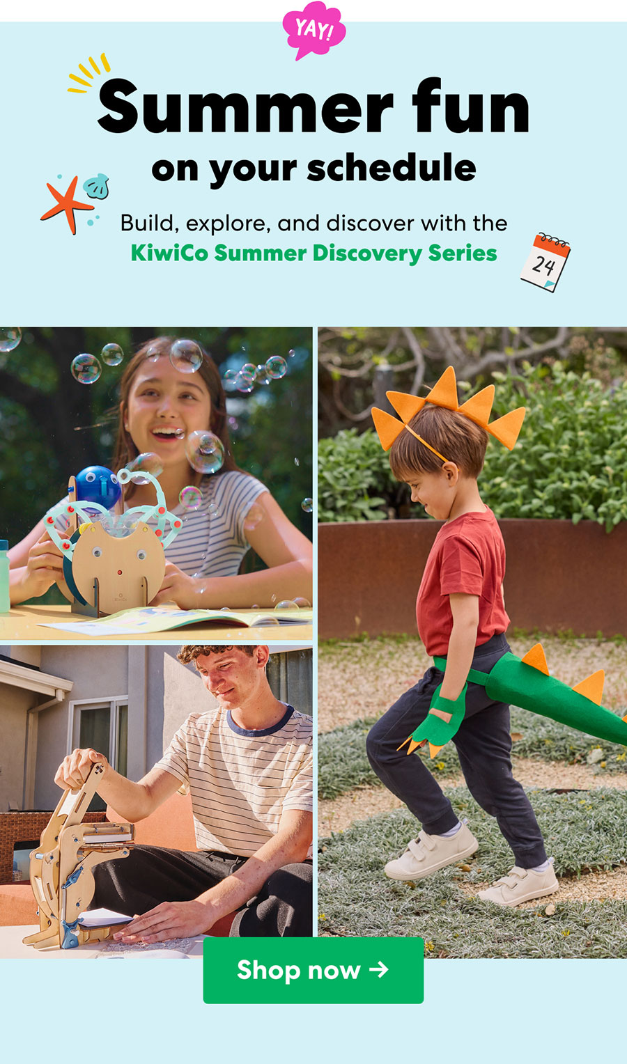 Summer fun on your schedule. Build, explore, and discover with the KiwiCo Summer Discovery Series. Shop now!