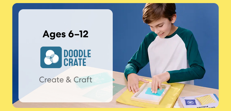 Teen creating a Doodle Crate proeject. Ideal for ages 6 to 12 to spark creativity and innovation.