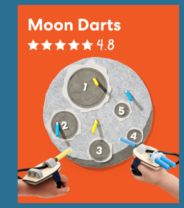 Moon Darts: Harness the power of pressurized air to build the squeeze-action launchers, and then practice your shooting with the felt moon board.
