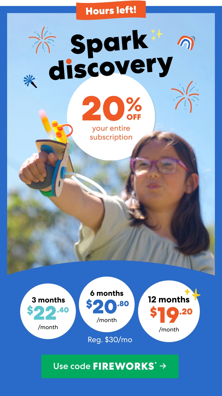 Hours left: Spark discovery! Use code FIREWORKS and get 20% off your entire subscription
