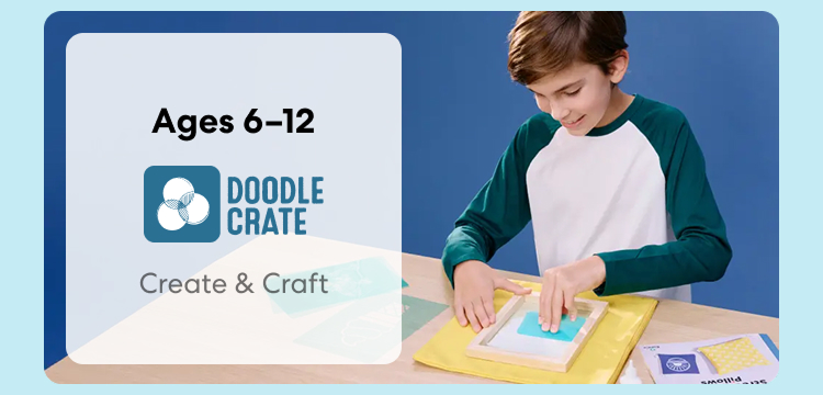 Teen creating a Doodle Crate proeject. Ideal for ages 6 to 12 to spark creativity and innovation.