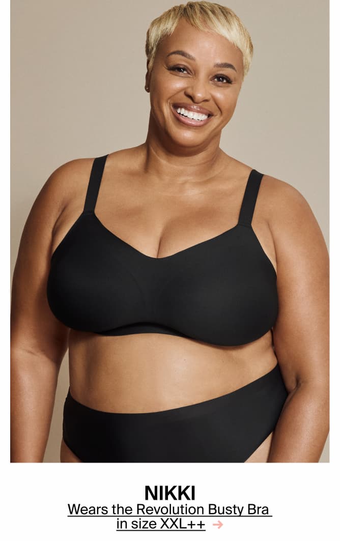 Nikki, wears the Revolution Busty Bra in size XXL++