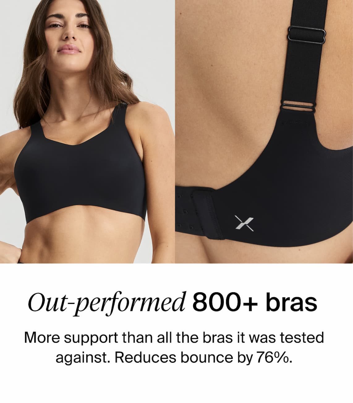 Out-performed 800+ bras. More support than all the bras it was tested against. Reduces bounce by 76%. 