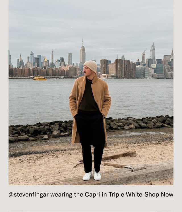 @stevenfingar wearing the Capri in Triple White Shop Now