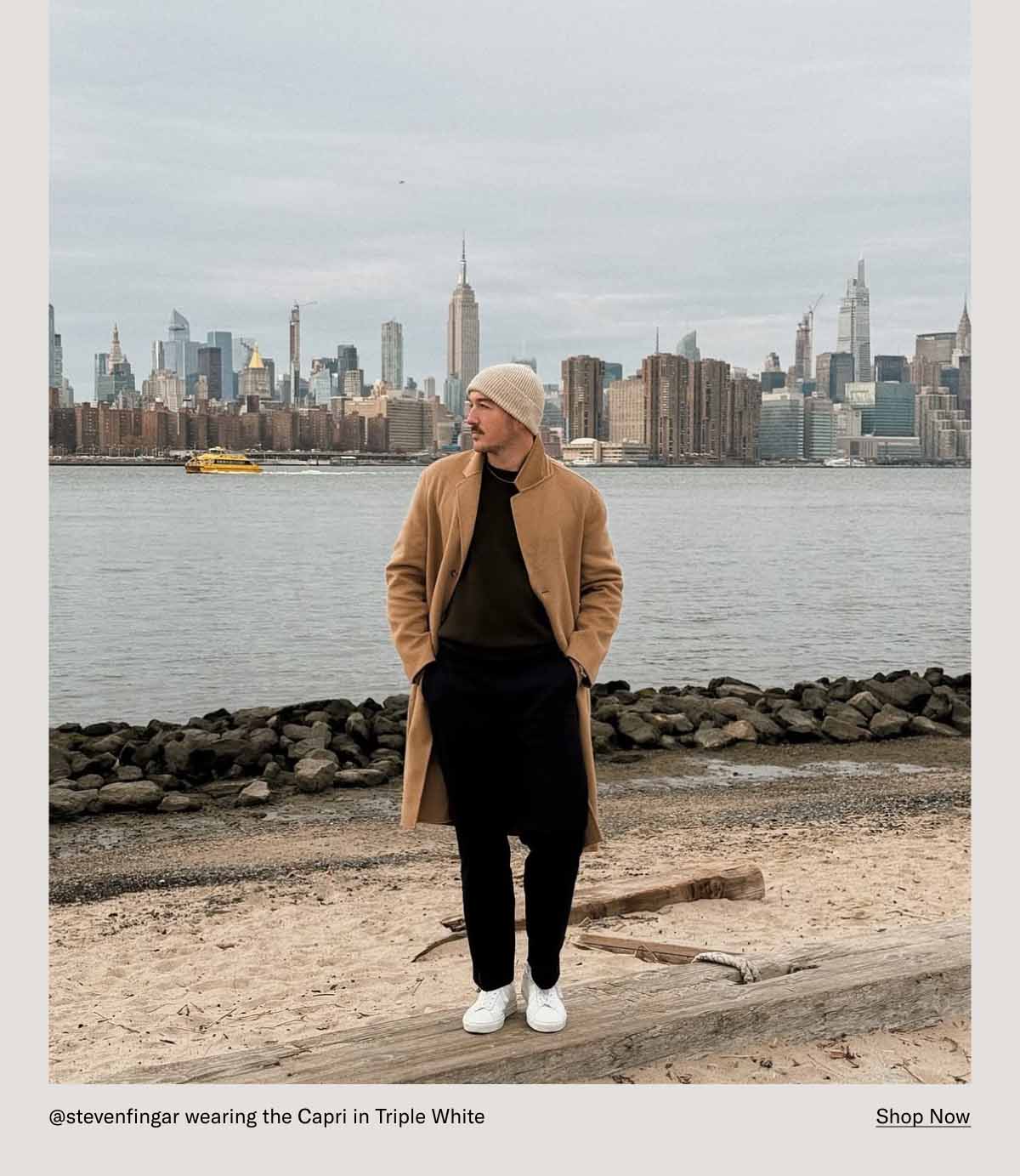 @stevenfingar wearing the Capri in Triple White Shop Now