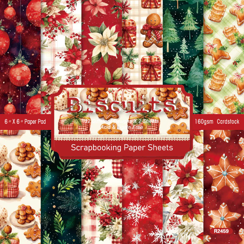 24PCS 6" Christmas Biscuits Scrapbook & Cardstock Paper