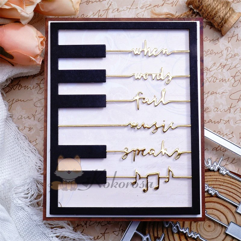 Piano Background Board & "when words fail music speaks" Word