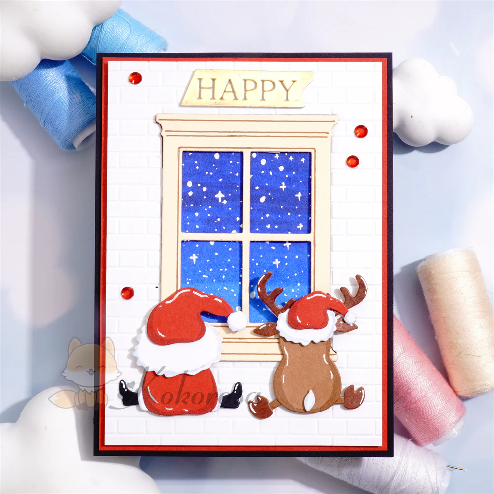 Elk and Santa Claus in front of Window