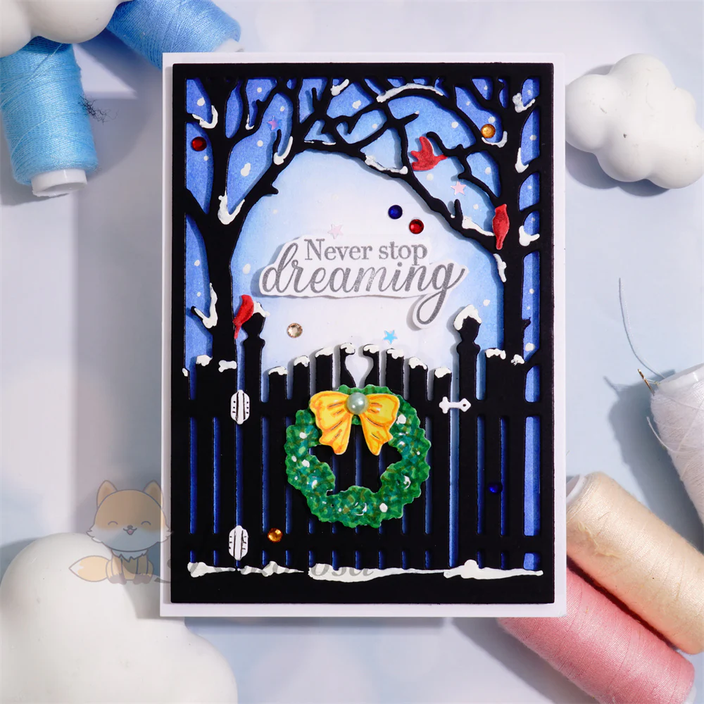 Christmas Fence Door and Tree Background Board