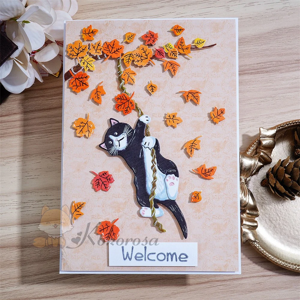 Cat with Leaves