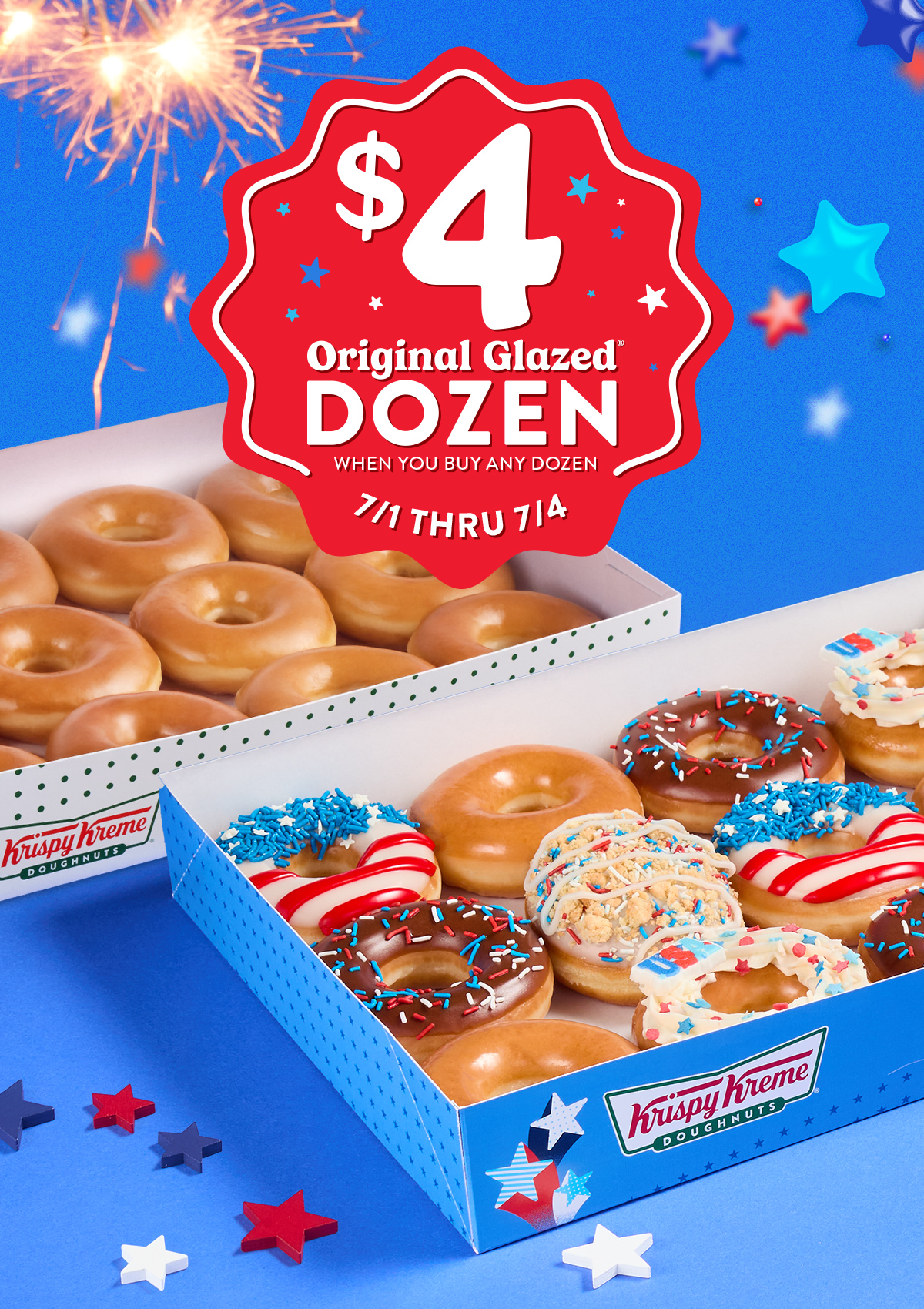 July 4th means $4 Original Glazed® Dozen when you buy any dozen! Now thru 7/4.