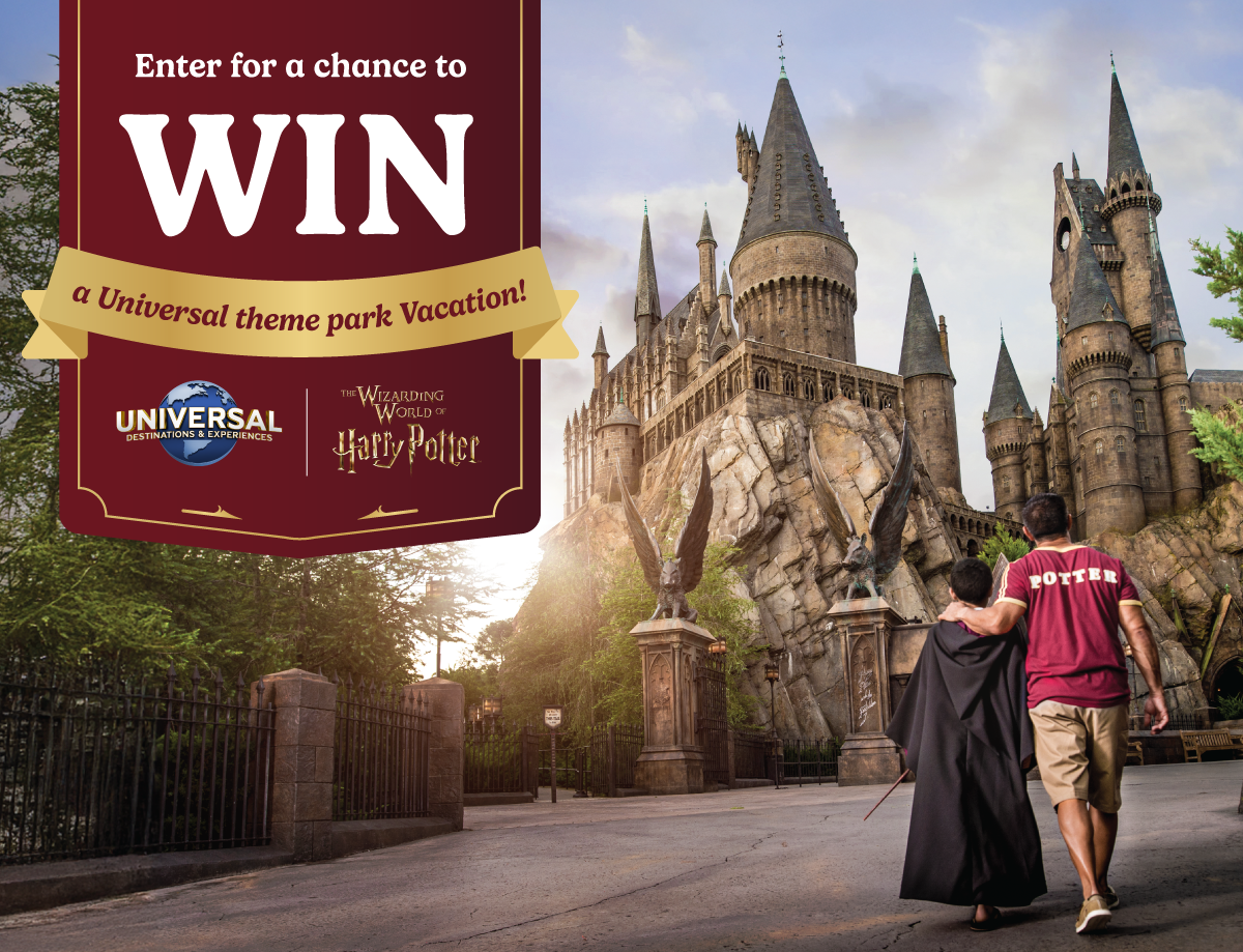You could win a Universal Theme Park Vacation In Hollywood or Orlando!
