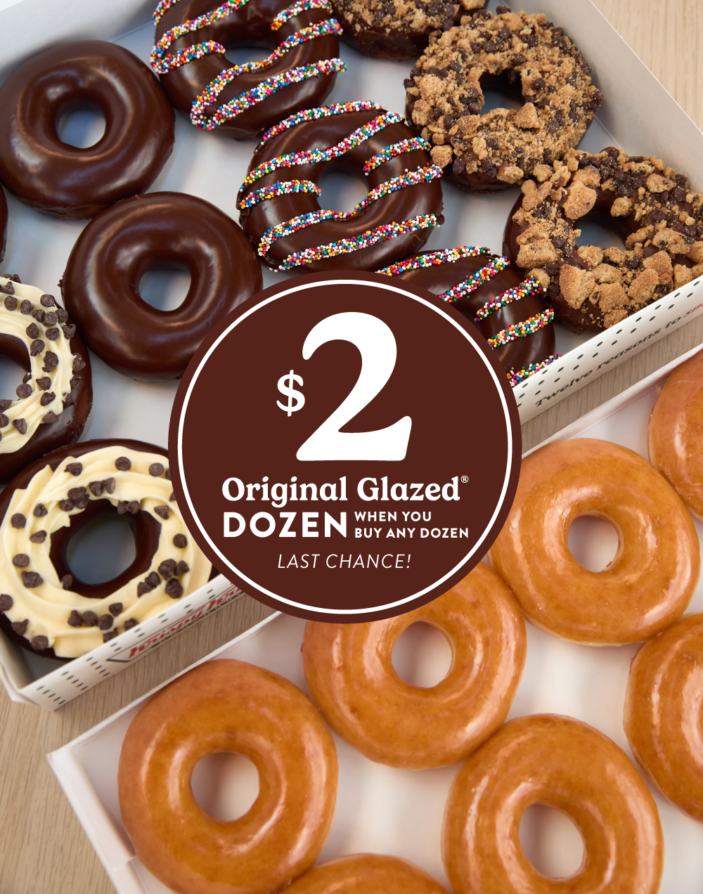 Buy any dozen, get an Original Glazed® dozen for $2 thru 2/1.