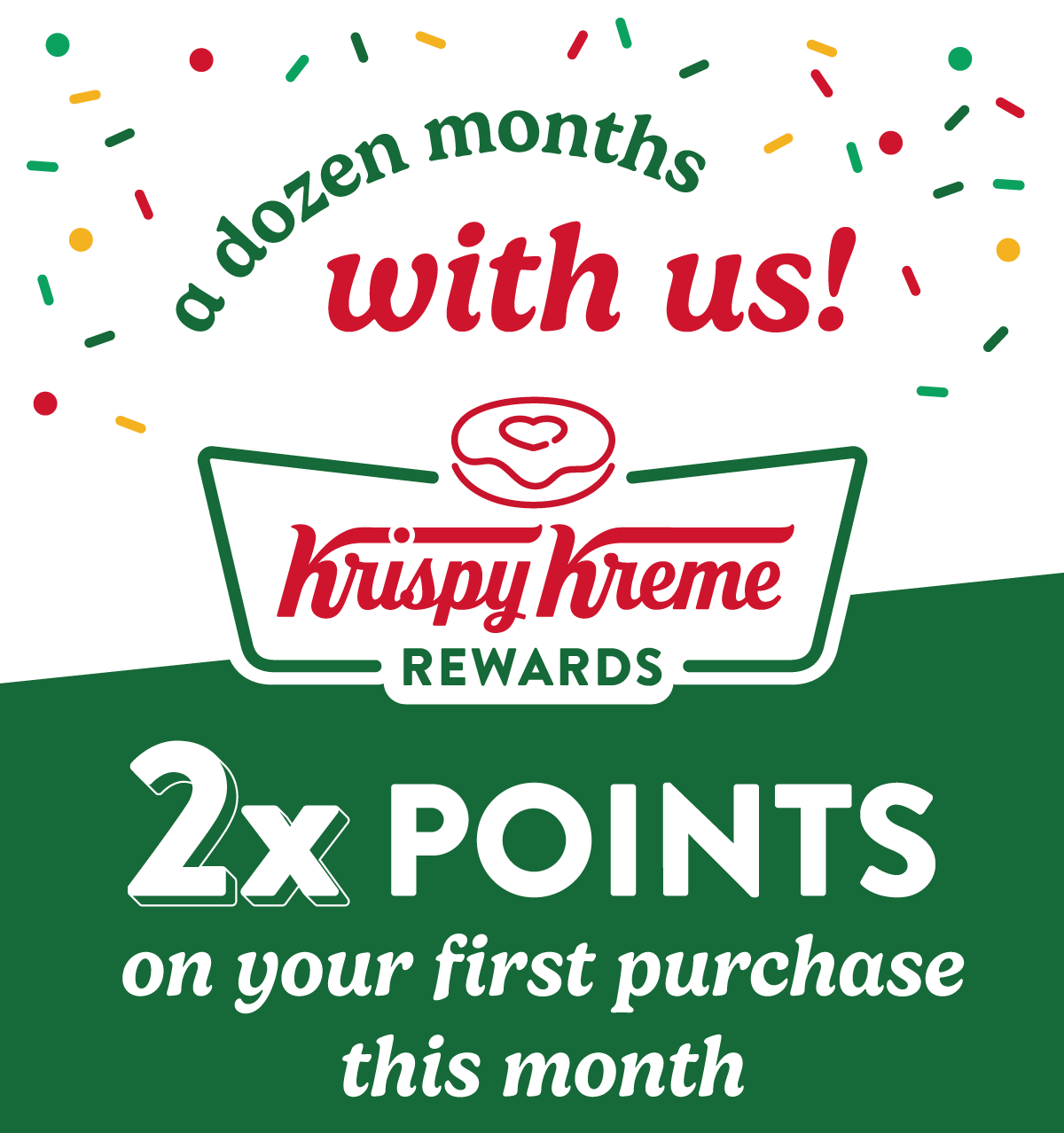 A dozen months of with us! Enjoy 2x points on your first purchase this month.