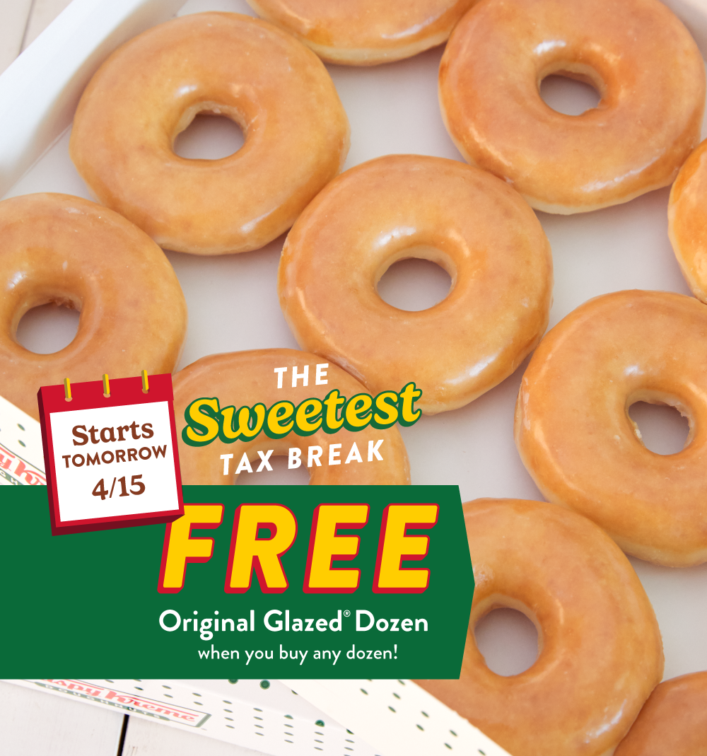 Make time for a Tax Day break with something sweet from Krispy Kreme tomorrow.