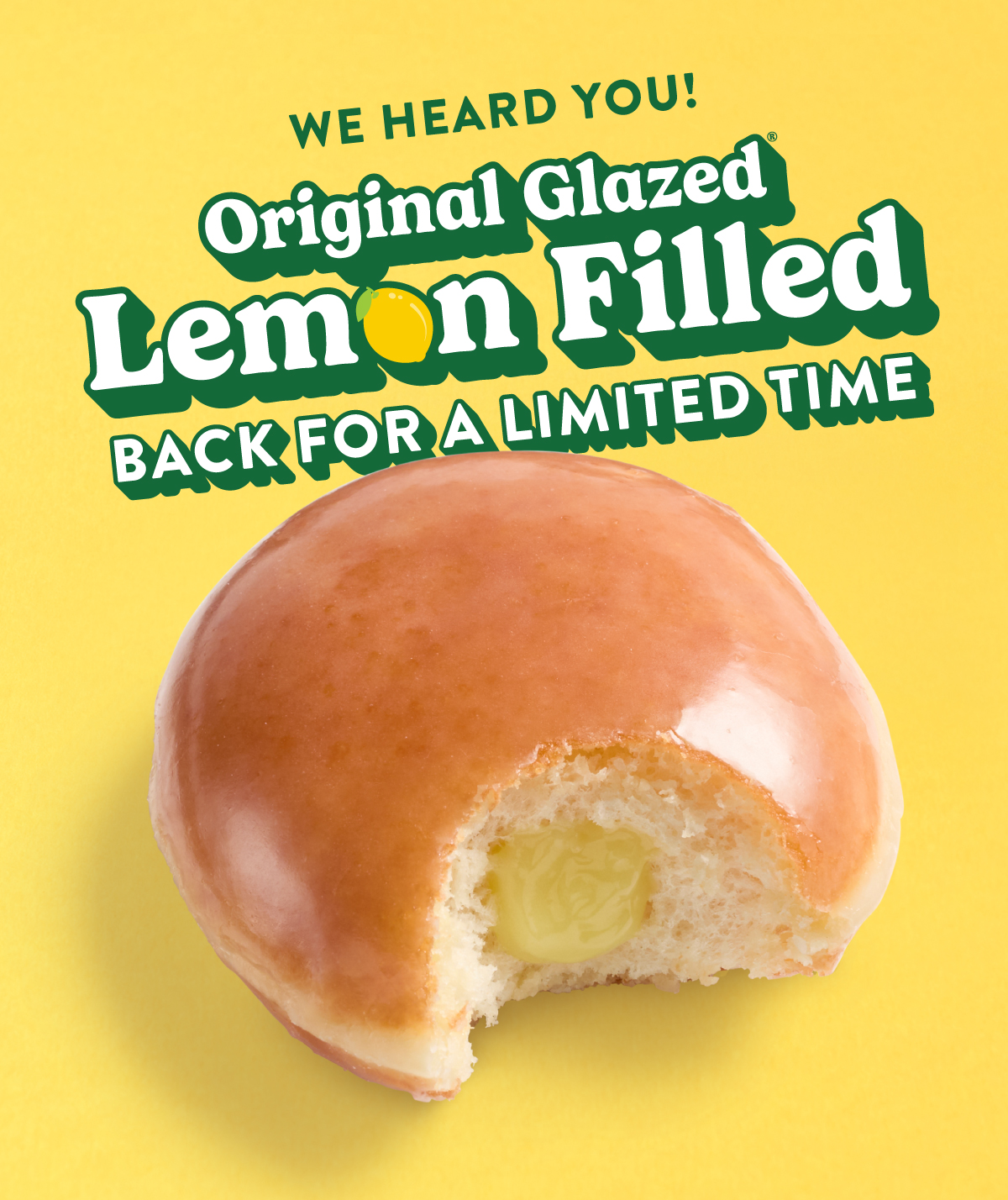 The Original Glazed® Lemon Filled doughnut returns to Krispy Kreme for a limited time!