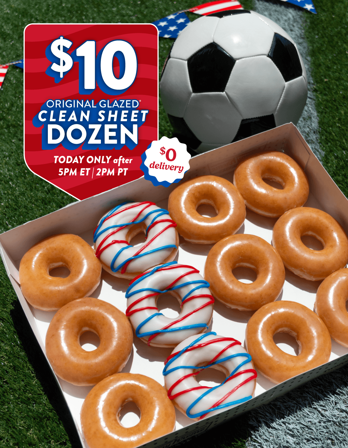 Get the Original Glazed® Clean Sheet Dozen for $10 after 5 pm ET or 2 pm PT, plus enjoy $0 delivery on your Krispy Kreme® favorites.