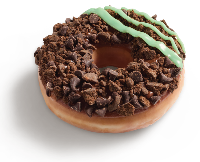 Three doughnuts inspired by beloved Girl Scout Cookies™ flavors, including Thin Mints®, Lemon Ups™ and Coconut Caramel.