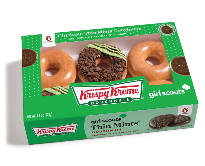 Krispy Kreme's Girl Scout Cookie™ inspired doughnuts available at participating grocery stores.