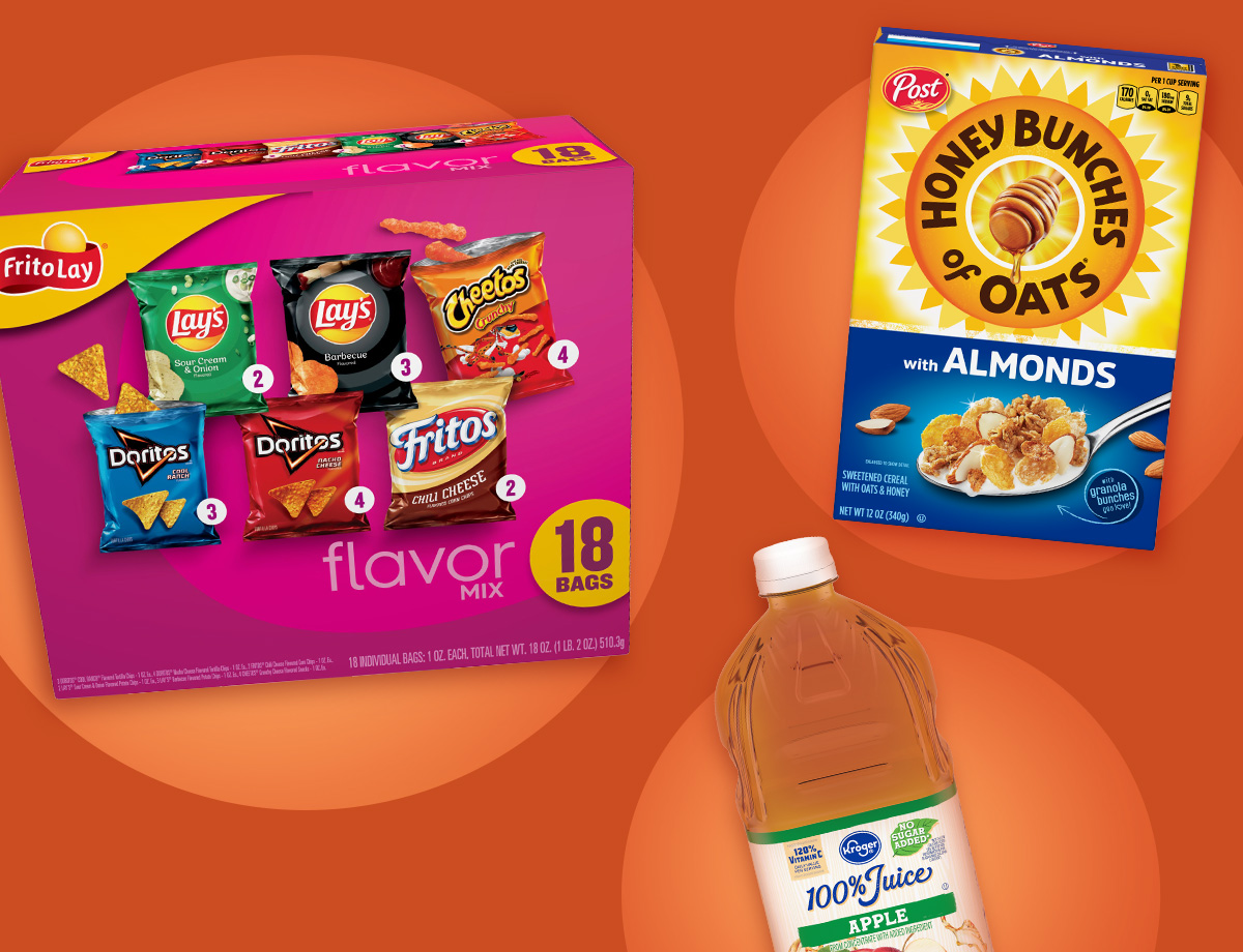 Your Weekly Featured Coupons: Honey Bunches of Oats, Kroger Brand Apple Juice, Frito-Lay Multipack