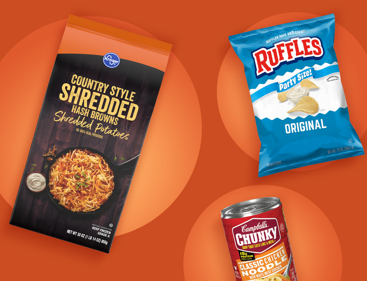 Your Weekly Featured Coupons: Ruffles Party Size Potato Chips, Campbell's Chunky Soups, Kroger Brand Frozen Potatoes