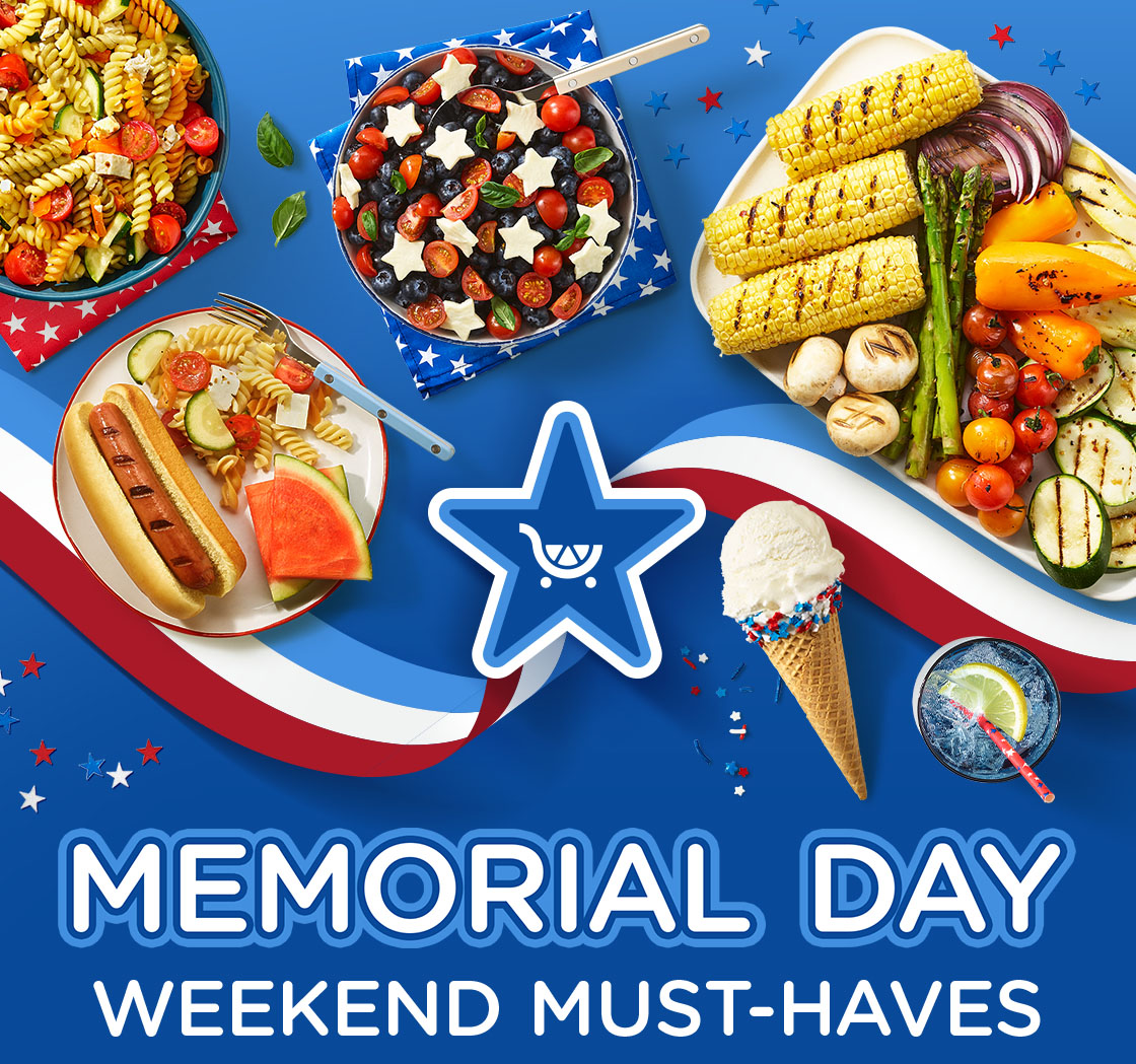 Memorial Day Weekend Must-haves. Grilled hot dogs, fresh fruit and veggies, pasta salad, ice cream
